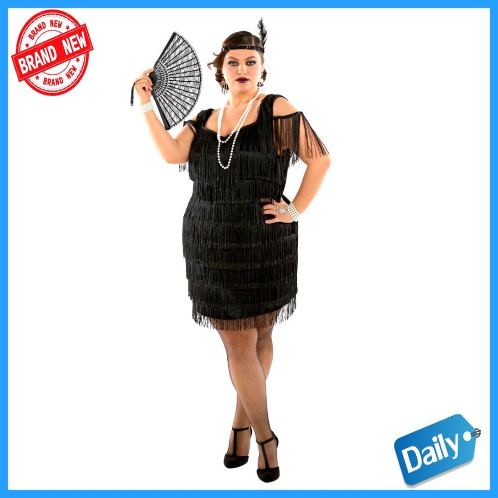 Plus Size Velour Flapper Dress with Fringe, Halloween Costume Adult